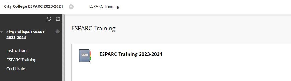 screenshot of how to access the esparc training screen