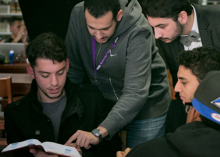 Students reading a book