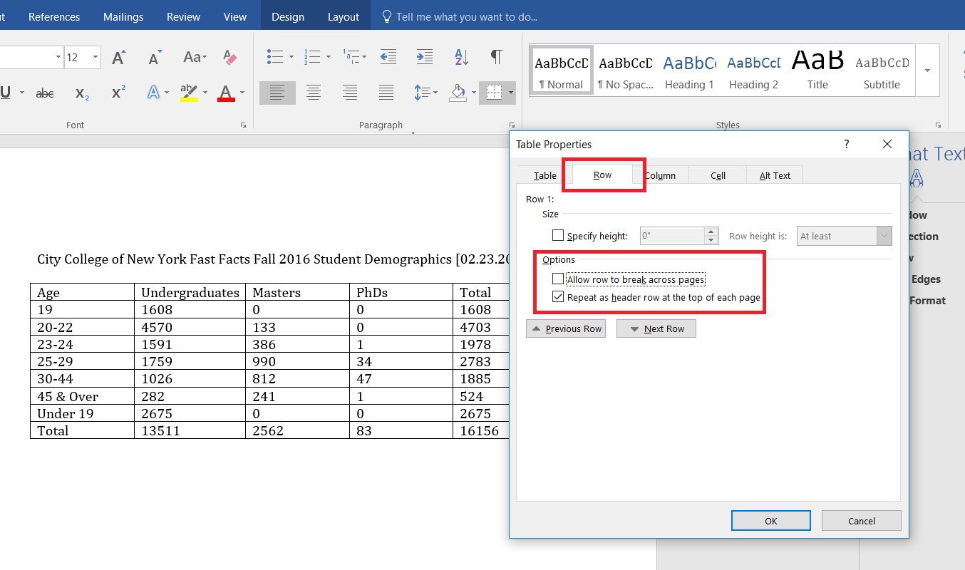 Creating one header row