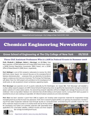 Image of Fall 2018 ChE Newsletter with Story about new grants 