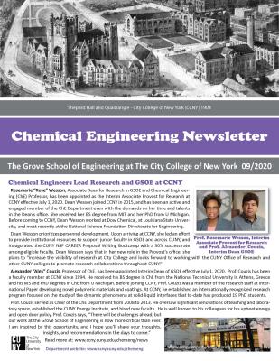 Image of Fall 2020 ChE Newsletter with Story about Rose Wesson and Alex Couzis