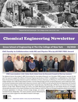 Image of Spring 2018 ChE Newsletter with Story about PIRE award