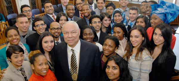 Powell with Students