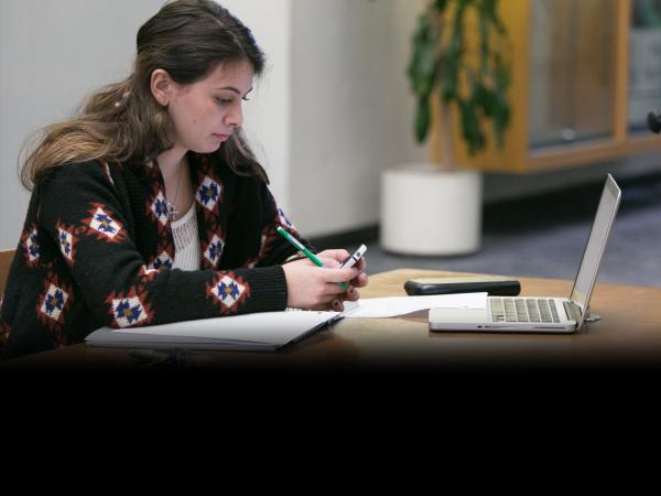 CCNY student doing her work remotely 