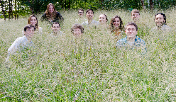 Dr. Stark and students in a field