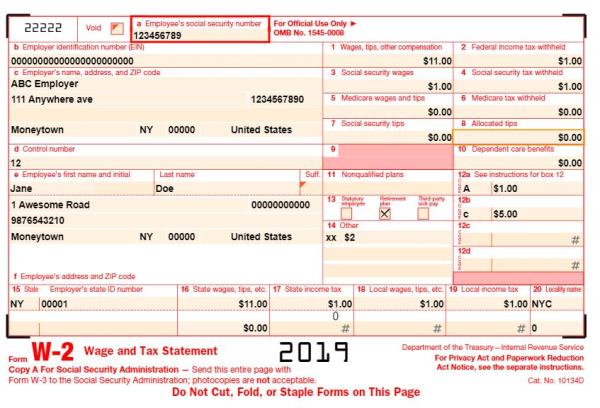 2019 W2 Sample | The City College of New York