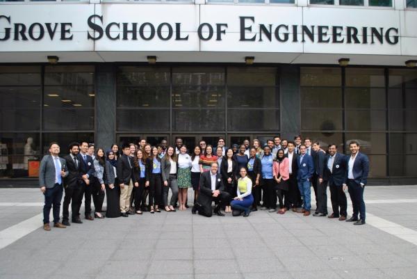 Faculty in front of Grove School of Engineering 