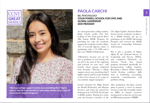 CCNY Great Grads 2023: Paola Carchi, BA Psychology, Colin Powell School for Civic and Global Leadership, SEEK Program