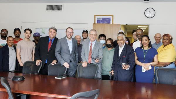  Mr. Rangel, President Boudreau, Rangel ED Lampousis, and leaders from NYS Dept. of Labor and NYC Dept. of Transportation at a drone piloting class.