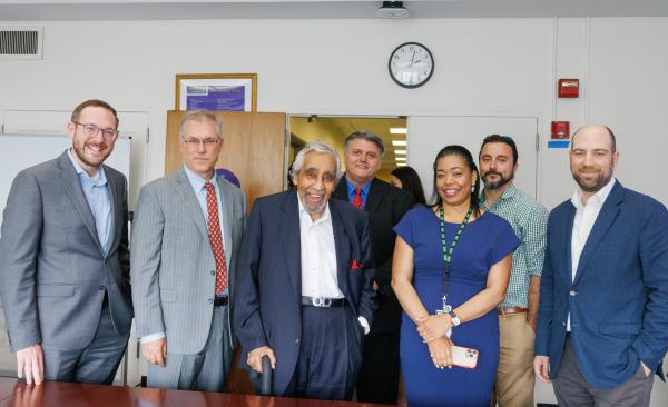 Mr. Rangel, President Boudreau, Rangel ED Lampousis, and leaders from NYS Dept. of Labor and NYC Dept. of Transportation at a drone piloting class.