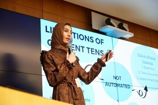 Asala Ahmad, CCNY senior, biomedical engineering, and member of the AutoTENS venture in the Standard Chartered Women+Tech track.