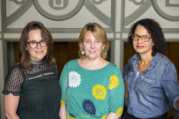 New department of Anthropology, Gender and International Studies chair Irina Carlota "Lotti" Silber, left, joined by International Studies director Sarah Muir (center) and Gender Studies director Asale Angel-Ajani (right).