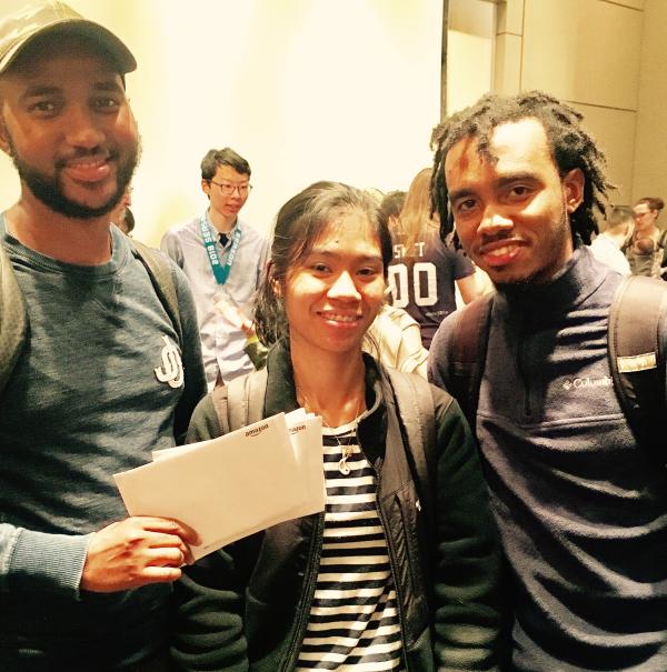 hackNY winners, left to right, Amarou Bah, Kirstyn Natavio and Dwayne Johnson