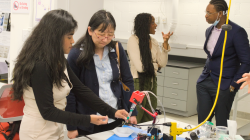 Professor Wang Discusses Senior Design Projects with Students