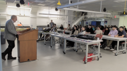 Dr. Schaffler addresses attendees at the BMES Mixer