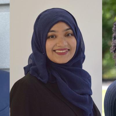 2024 Salk Scholars: from left - Jalen Crespo, Fabliha Hussain & Ekene Onwubiko 