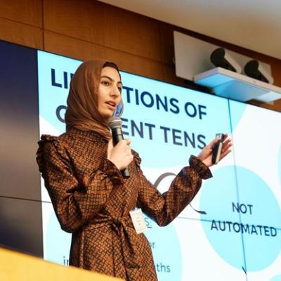 Asala Ahmad, CCNY senior, biomedical engineering, and member of the AutoTENS venture in the Standard Chartered Women+Tech track.